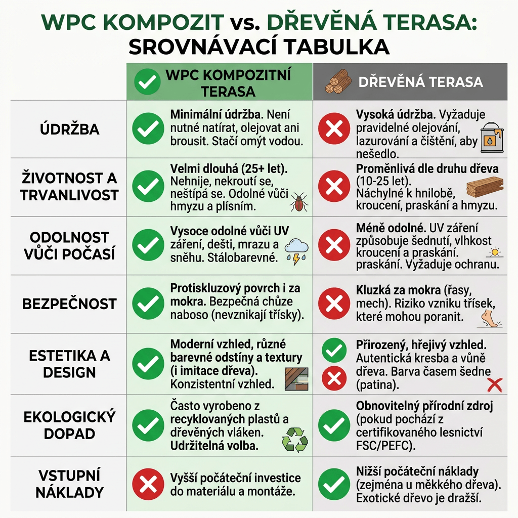 Tabulka srovnání — sedm klíčových kategorií