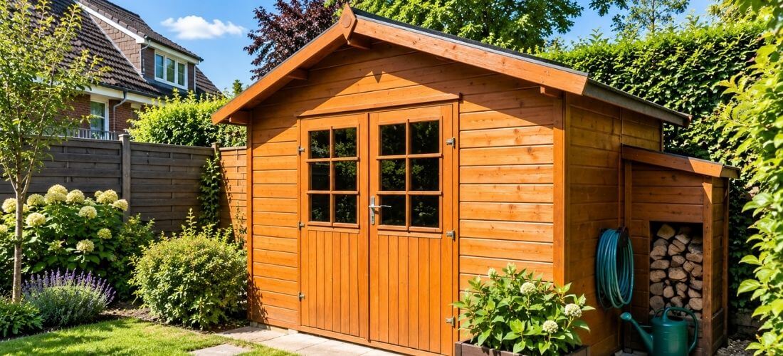 Hotový dřevěný zahradní domek po novém nátěru