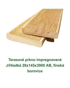 Terasové prkno impregnované J/Hladká 28x145x3900 AB, finská borovice