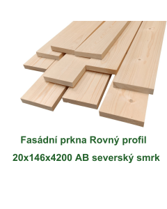 Fasádní prkna rovný profil smrk v produktovém zobrazení jednotlivých dřevěných prken.