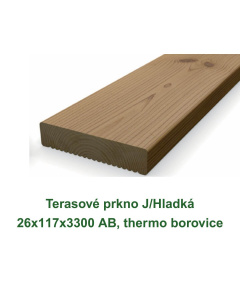 Terasové prkno JHladká 26x117x3300 AB, thermo borovice – profil