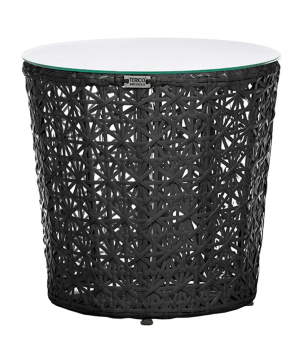 Moderní kulatý zahradní stůl KAIR Terico z černého umělého ratanu se skleněnou deskou v elegantním designu
