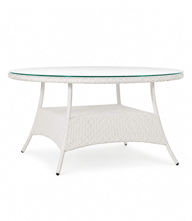 Zahradní stůl BALINA Terico z umělého ratanu v bílé barvě s deskou z tvrzeného skla o rozměru 150 × 75 cm