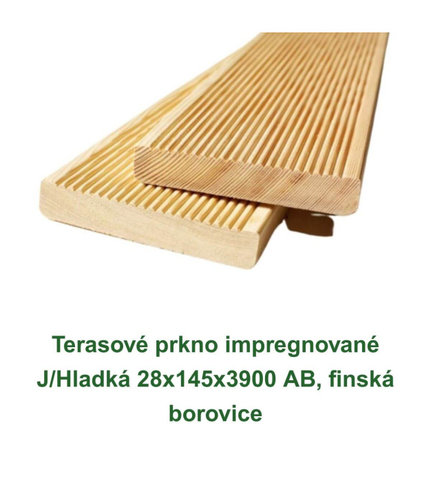 Terasové prkno impregnované J/Hladká 28x145x3900 AB, finská borovice
