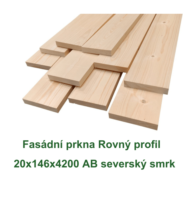 Fasádní prkna rovný profil smrk v produktovém zobrazení jednotlivých dřevěných prken.