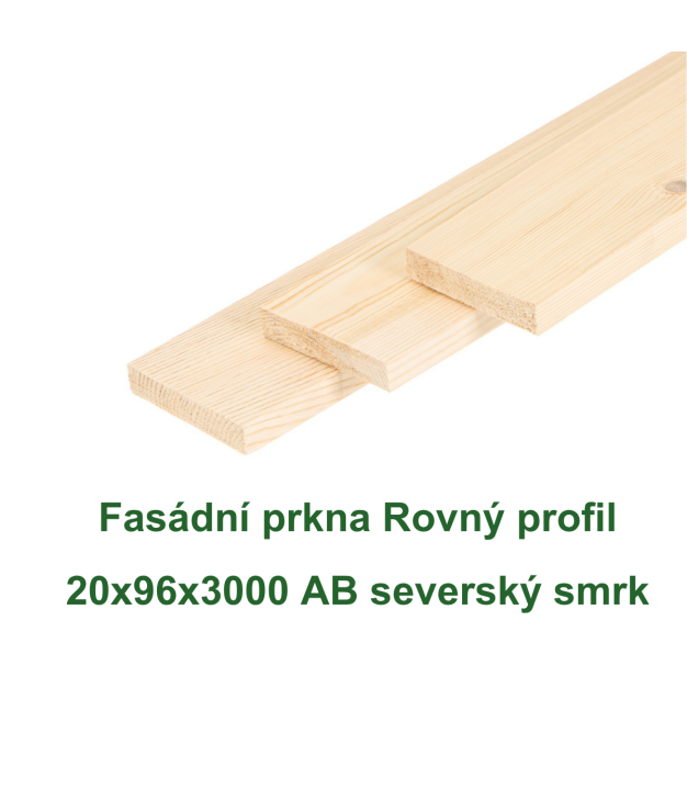 Fasádní prkna rovný profil smrk v produktovém zobrazení jednotlivých dřevěných prken.