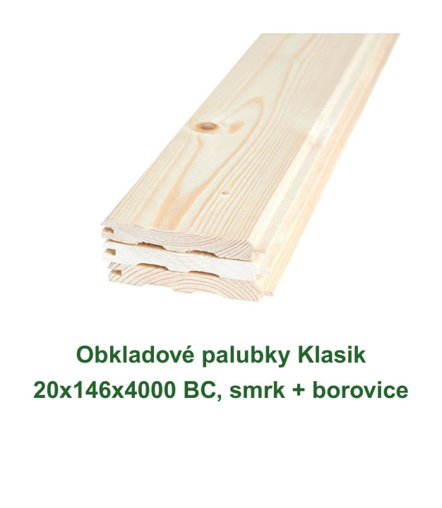 Obkladové palubky Klasik 20x146x4000 BC, smrk + borovice
