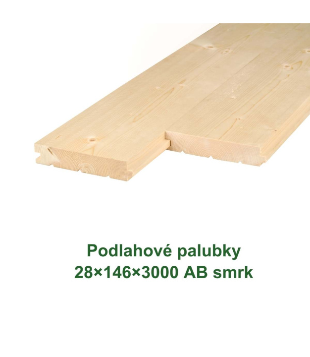 Podlahové palubky 28×146×3000 mm z AB smrku s profilovanými hranami pro montáž dřevěné podlahy.