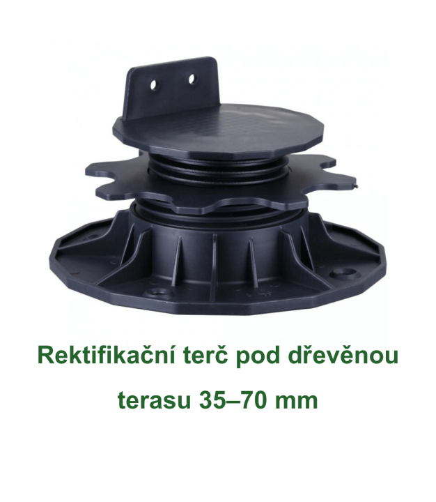 Rektifikační terč pod dřevěnou terasu 35–70 mm na bílém pozadí.
