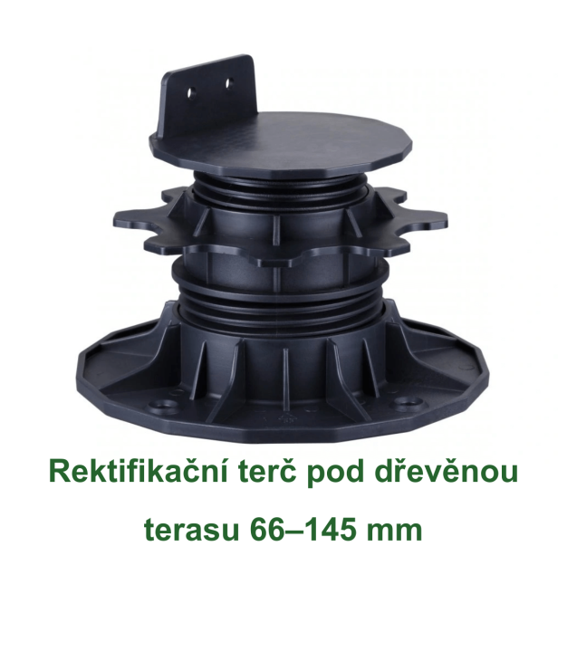 Rektifikační terč pod dřevěnou terasu 66–145 mm na bílém pozadí.