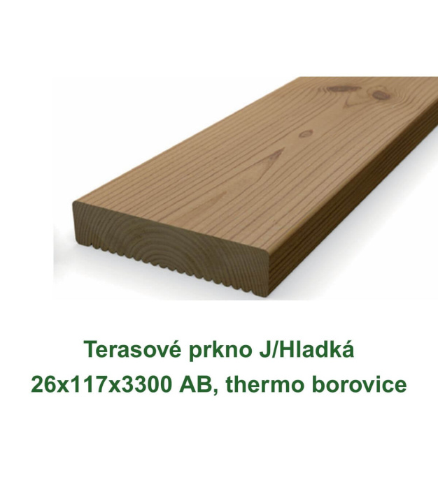 Terasové prkno JHladká 26x117x3300 AB, thermo borovice – profil