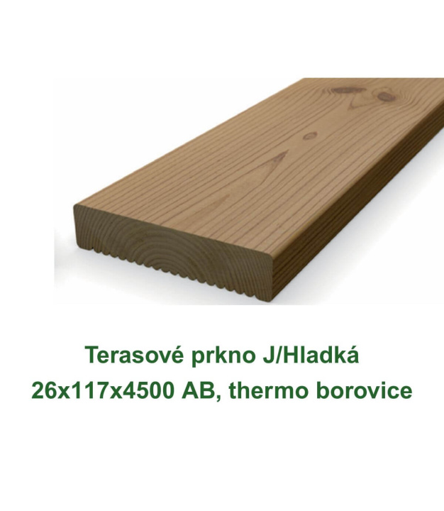 Terasové prkno J/Hladká 26x117x4500 AB, thermo borovice