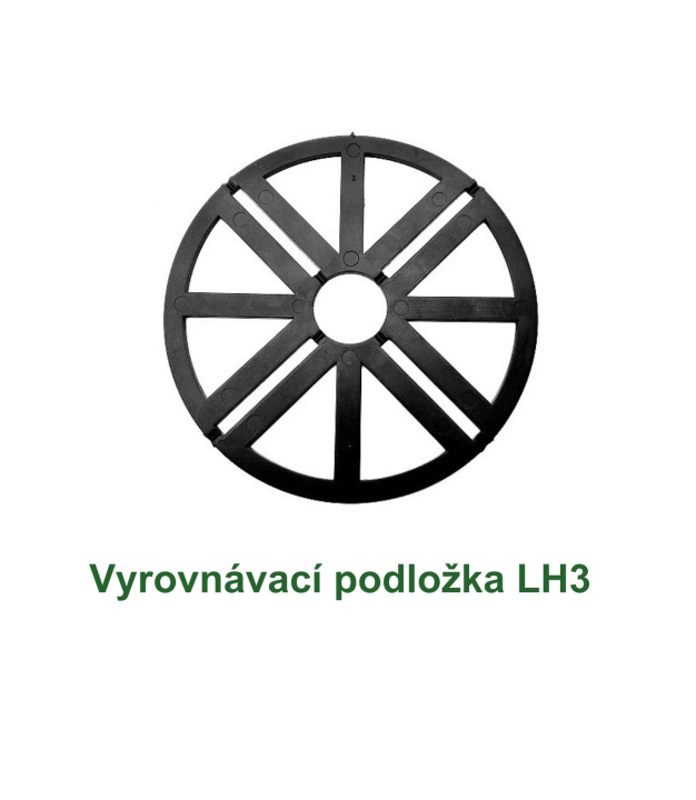 Vyrovnávací podložka LH3 – černá plastová kruhová podložka na bílém pozadí
