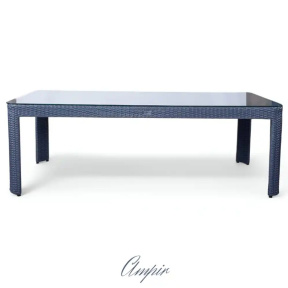 Velký pletený jídelní stůl z umělého ratanu s deskou z tvrzeného skla AMPIR Terico. Ratan v grafitov