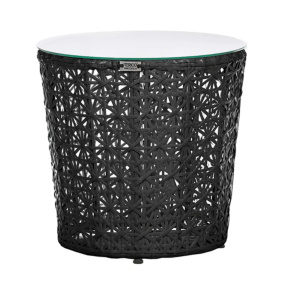 Moderní kulatý zahradní stůl KAIR Terico z černého umělého ratanu se skleněnou deskou v elegantním designu