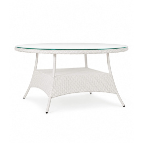 Zahradní stůl BALINA Terico z umělého ratanu v bílé barvě s deskou z tvrzeného skla o rozměru 150 × 75 cm