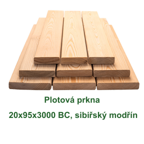 Sada plotových prken ze sibiřského modřínu, přehled produktu na bílém pozadí.