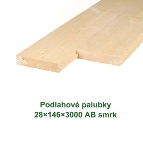Podlahové palubky 28×146×3000 mm z AB smrku s profilovanými hranami pro montáž dřevěné podlahy.