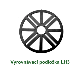 Vyrovnávací podložka LH3 – černá plastová kruhová podložka na bílém pozadí