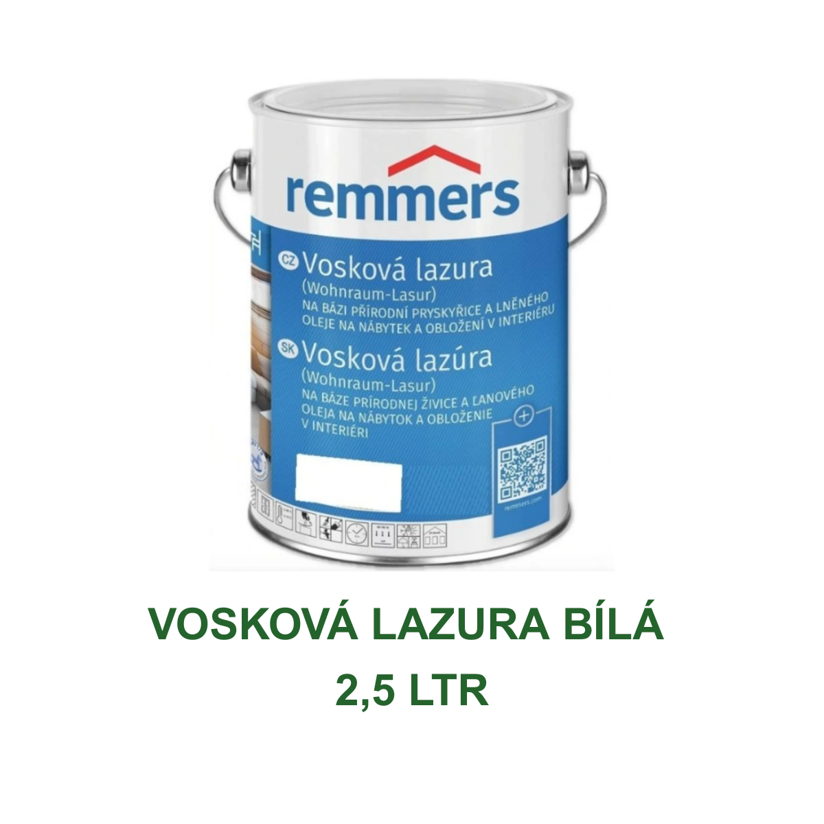 Vosková lazura Remmers bílá 2,5 l na interiérové dřevo